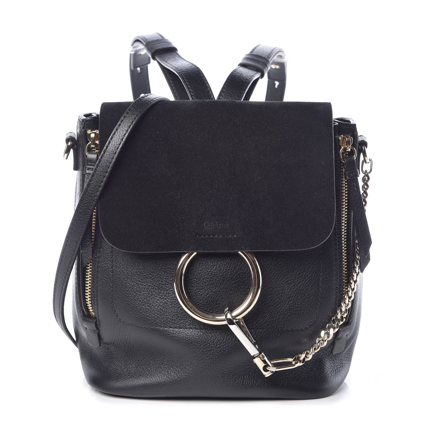 Suede Calfskin Small Faye Backpack Black