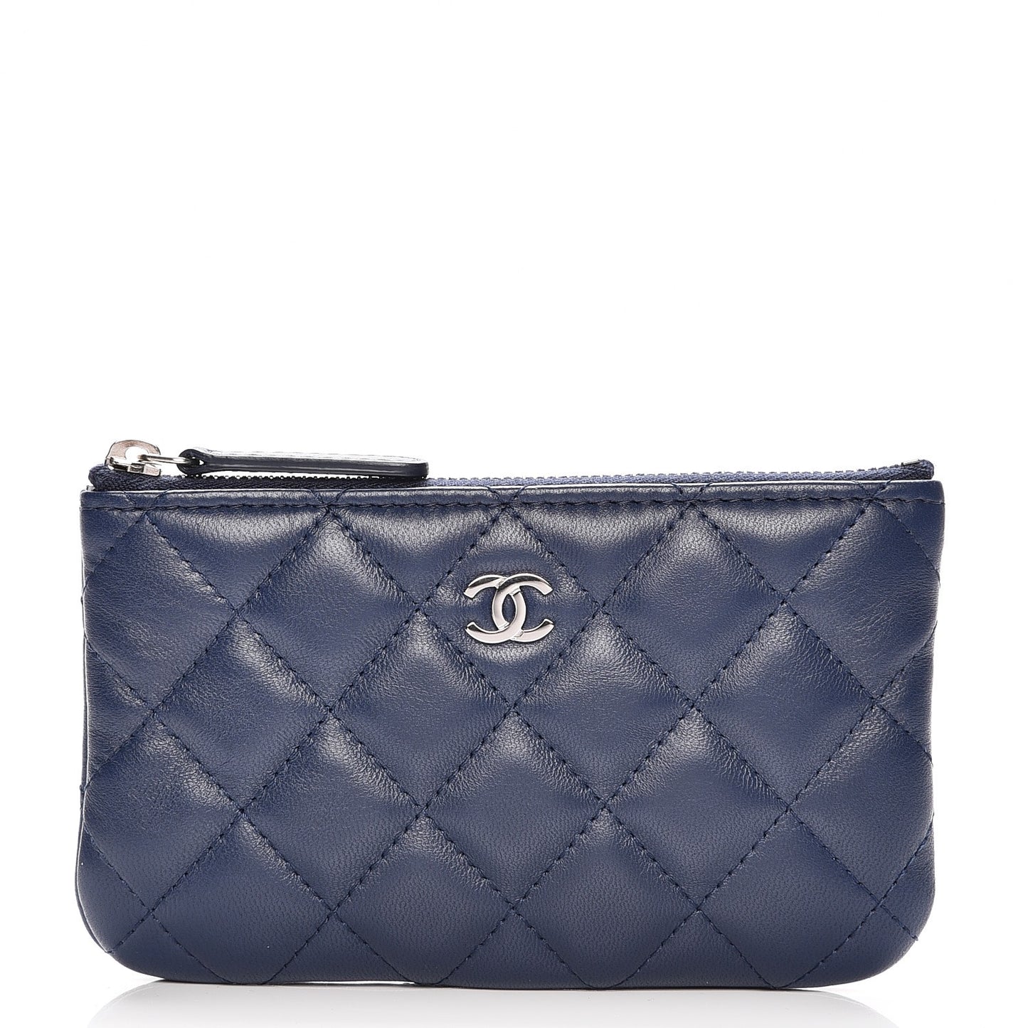 Lambskin Quilted Small Cosmetic Case Blue
