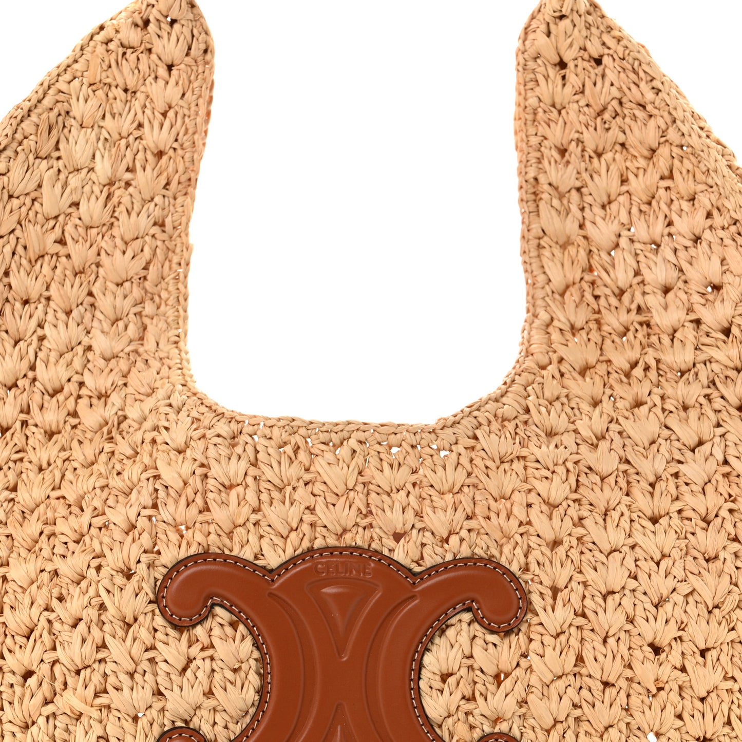 Raffia Calfskin Triomphe Panier Hobo Bag Natural Tan
