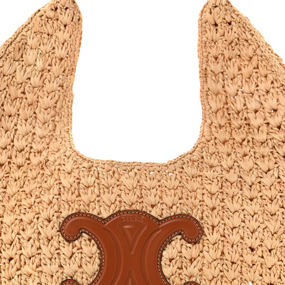 Celine Raffia Calfskin Triomphe Panier Hobo Bag Natural Tan 7 of 12