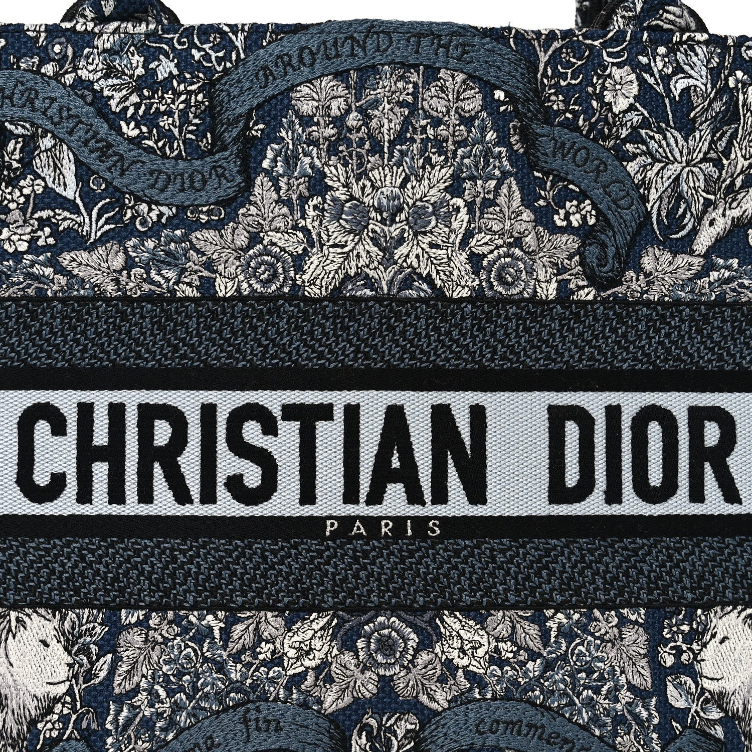 Christian Dior Canvas Embroidered Medium Around The World Book Tote Blue 7 of 9