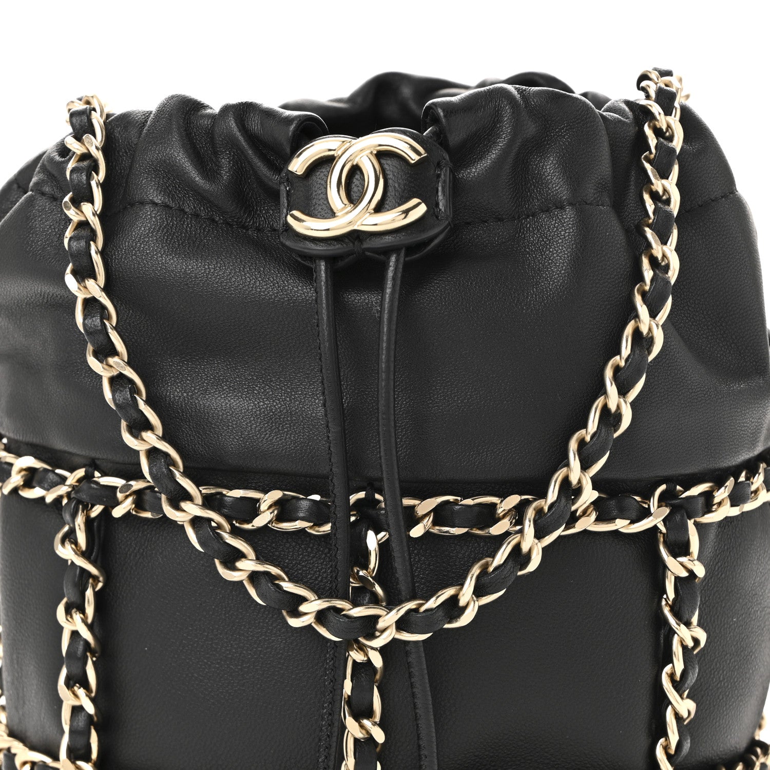 Chanel Lambskin Bucket Chain Drawstring Bag Black 1767264