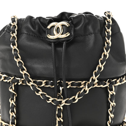 Chanel Lambskin Bucket Chain Drawstring Bag Black 8 of 10