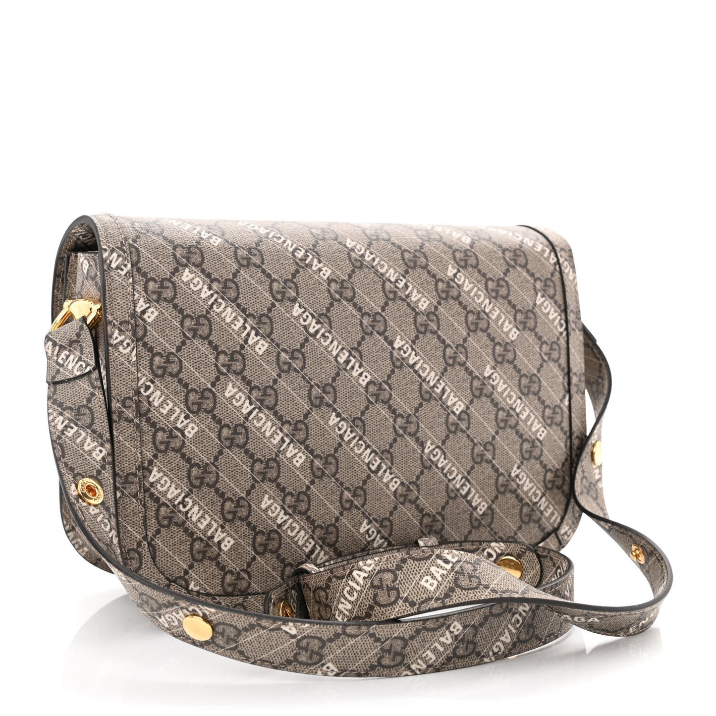 X BALENCIAGA GG Supreme Monogram Logo Print Horsebit 1955 Shoulder Bag Beige Ebony