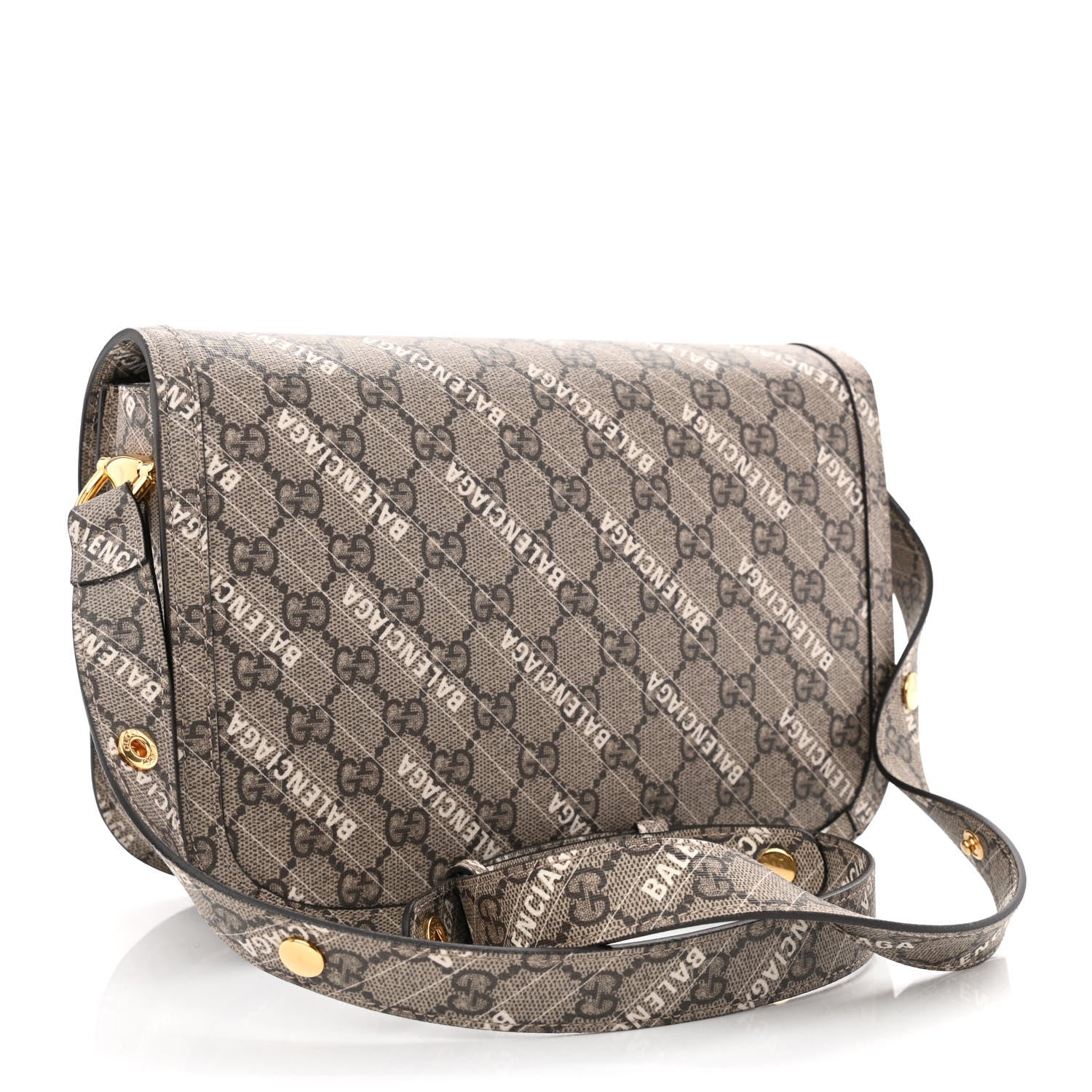 Gucci X BALENCIAGA GG Supreme Monogram Logo Print Horsebit 1955 Shoulder Bag Beige Ebony 3 of 10