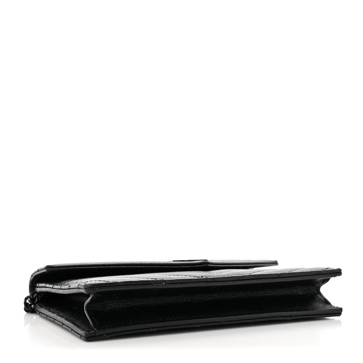 Saint Laurent Grain De Poudre Matelasse Chevron Monogram Monochrome Envelope Chain Wallet Black 4 of 20