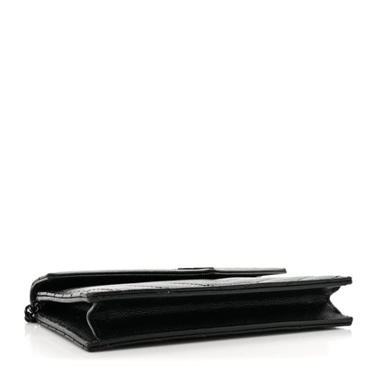 Saint Laurent Grain De Poudre Matelasse Chevron Monogram Monochrome Envelope Chain Wallet Black 4 of 20