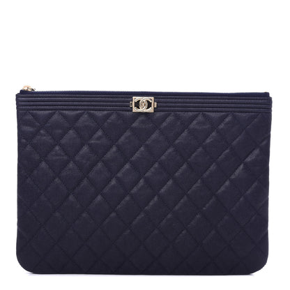 Chanel Caviar Quilted Medium Boy Cosmetic Case Navy 1 of 7