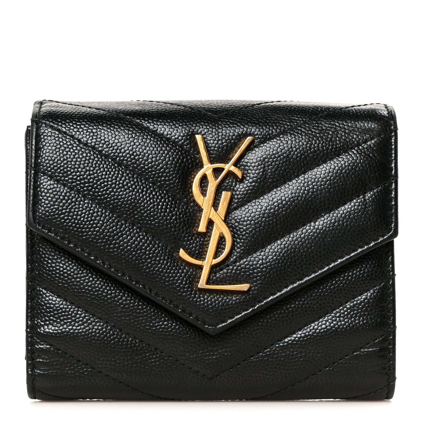 Grain De Poudre Matelasse Chevron Monogram Compact Tri Fold Wallet Black
