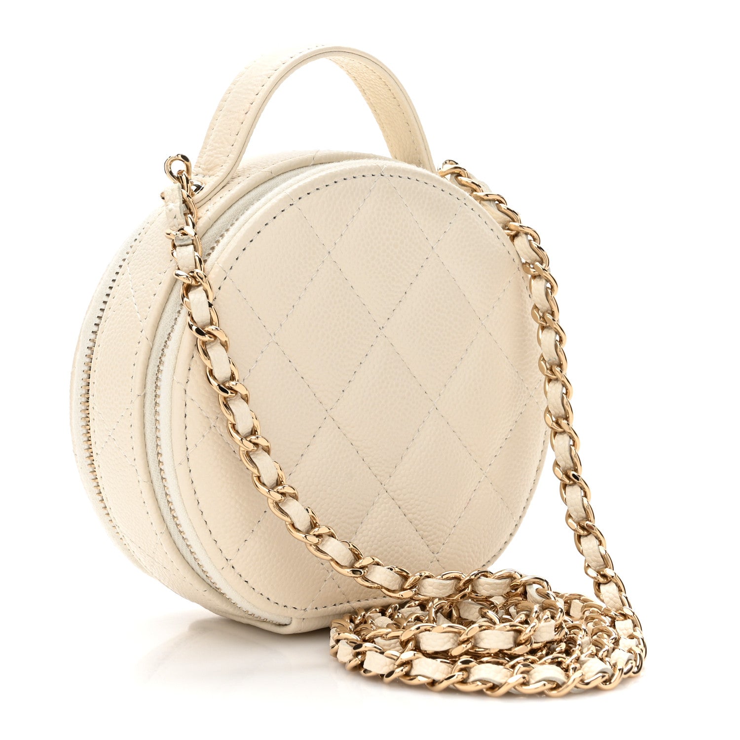 Chanel Caviar Quilted Round Handle With Care Vanity With Chain White 3 of 12