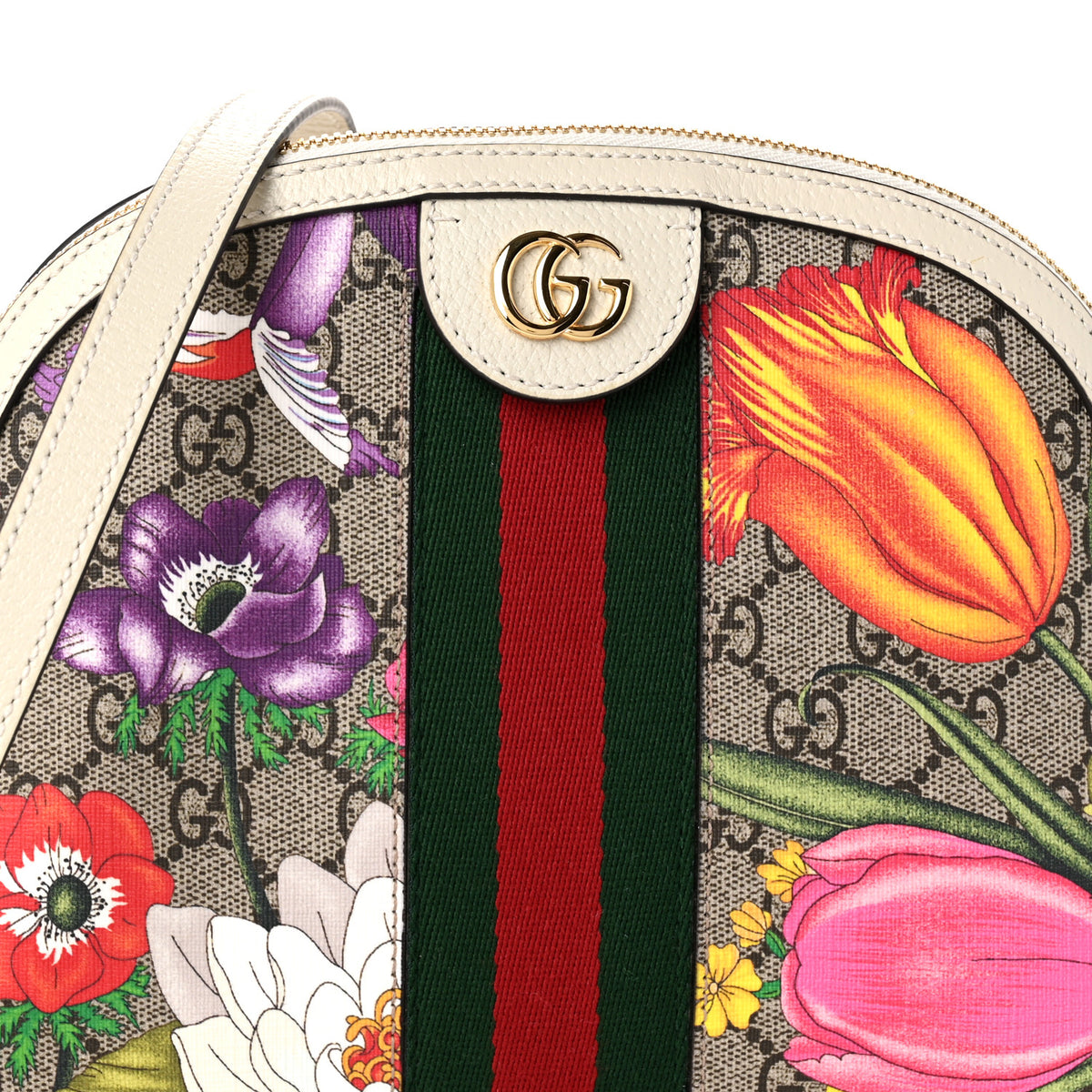 Gucci GG Supreme Monogram Flora Web GG Small Ophidia Dome Shoulder Bag White 8 of 11