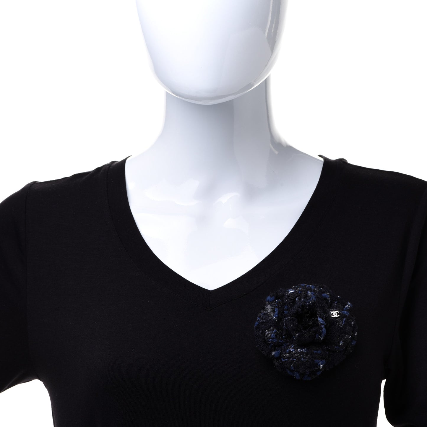 Tweed Camellia Pin Brooch Navy Blue