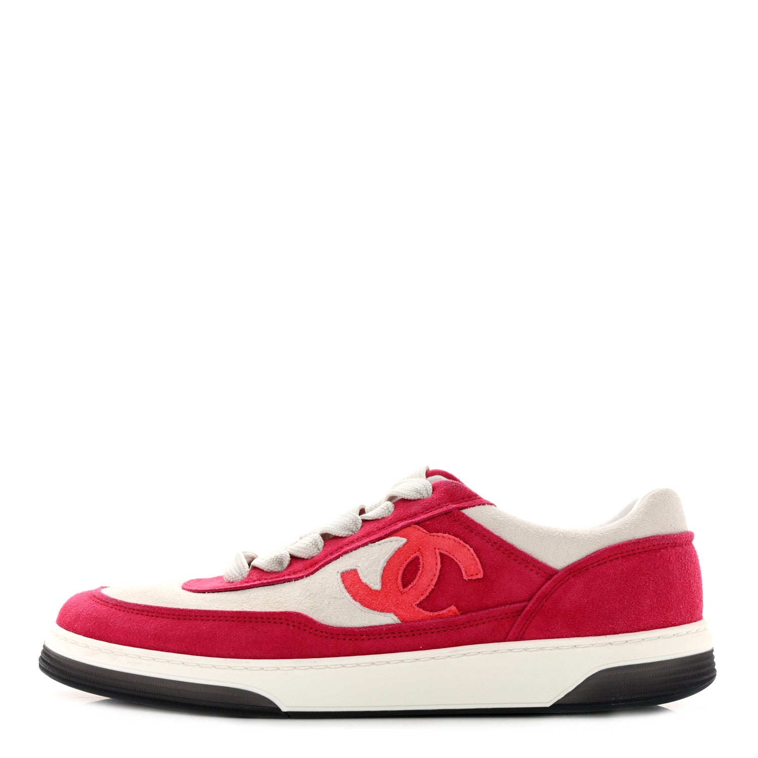 Chanel Suede Kidskin Womens CC Sneakers 40 Dark Pink White 1 of 8