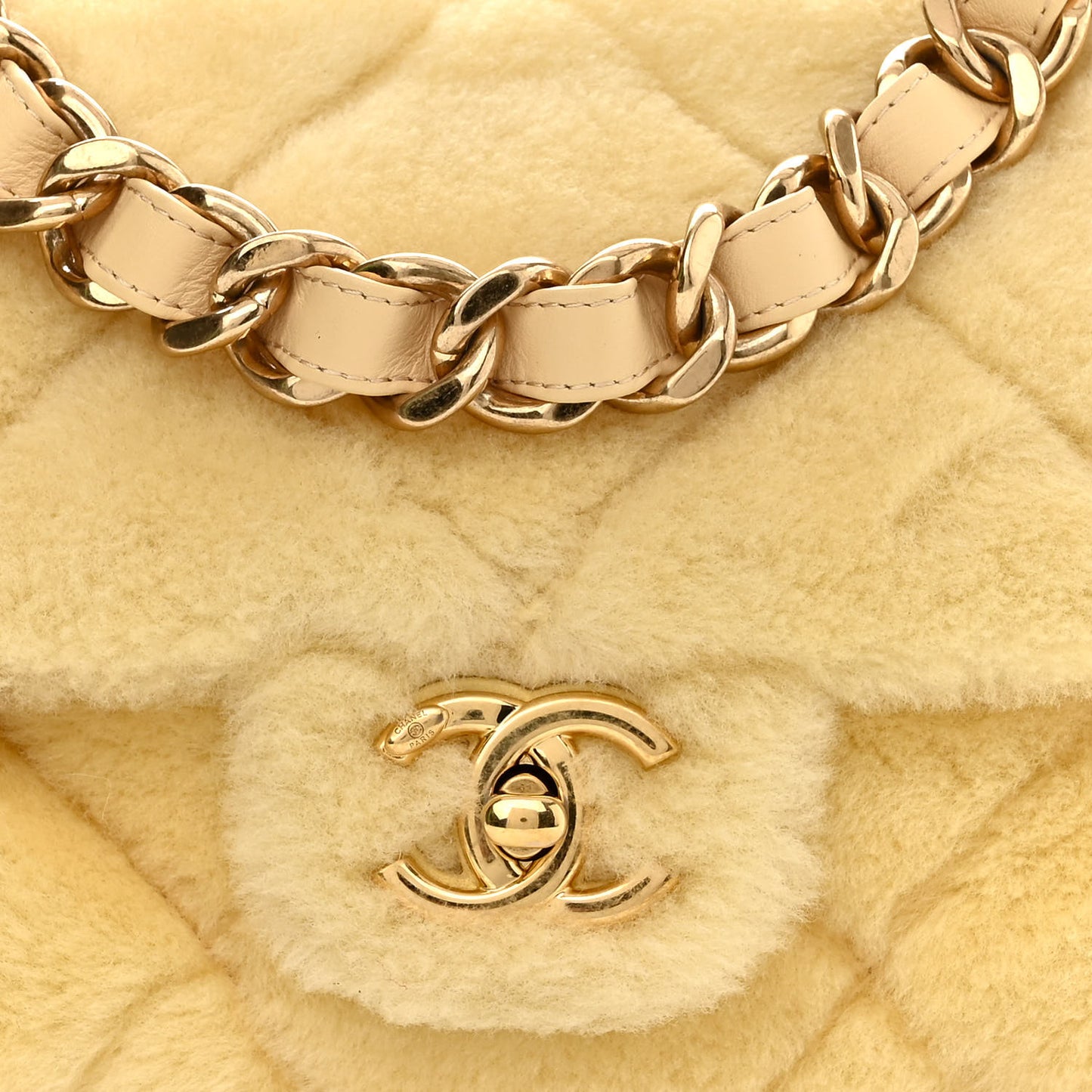 Shearling Lambskin Quilted Small Chain Top Handle Flap Yellow
