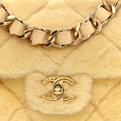 Chanel Shearling Lambskin Quilted Small Chain Top Handle Flap Yellow 8 of 10