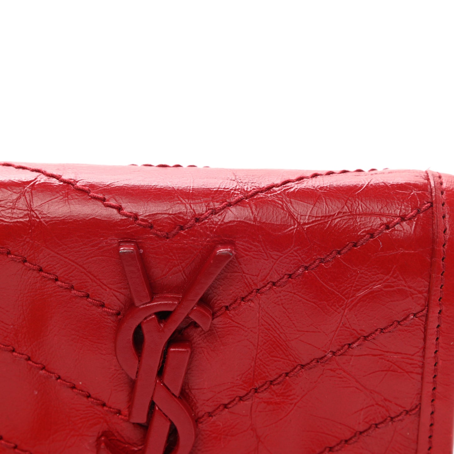 Crinkled Calfskin Matelasse Monogram Niki Compact Wallet Red