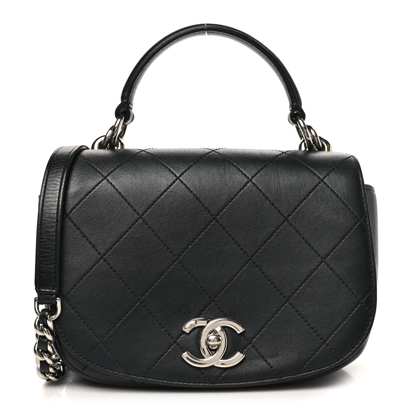 Calfskin Stitched Small Ring My Bag Flap Crossbody Bag Black