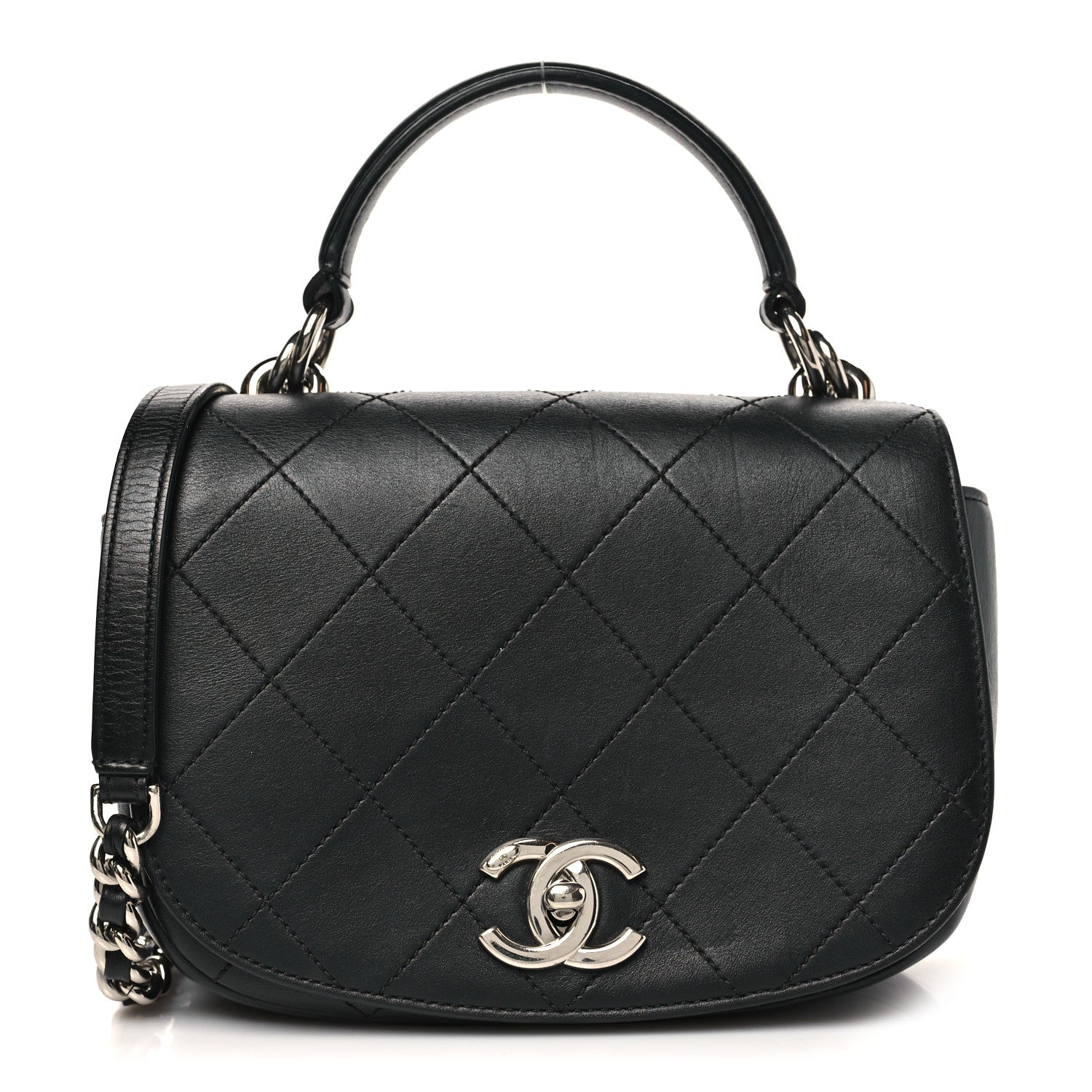 Chanel Calfskin Stitched Small Ring My Bag Flap Crossbody Bag Black 1 of 10