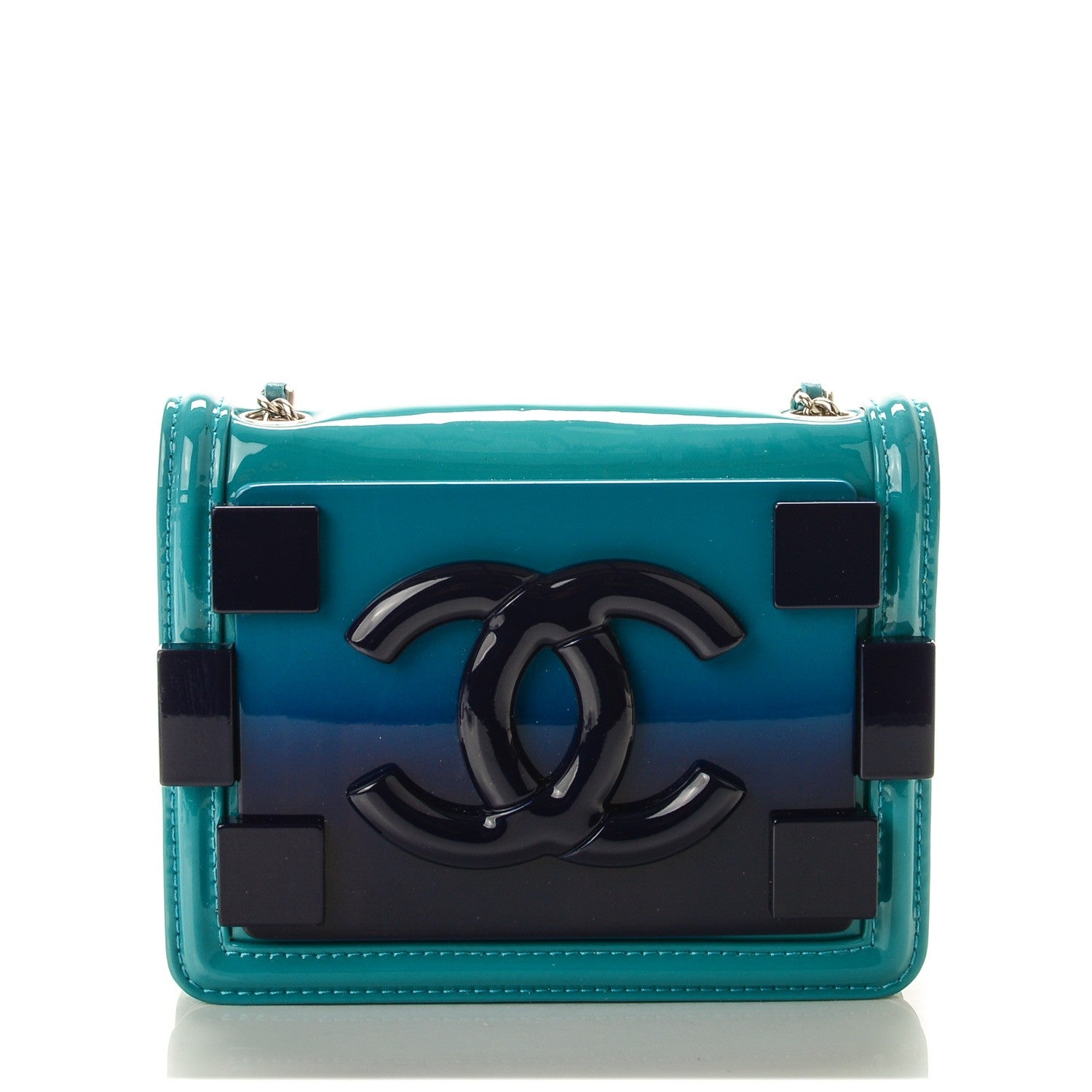 Chanel Plexiglass Patent Mini Boy Brick Flap Turquoise Navy 1 of 7
