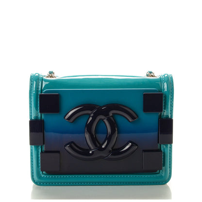Chanel Plexiglass Patent Mini Boy Brick Flap Turquoise Navy 1 of 7