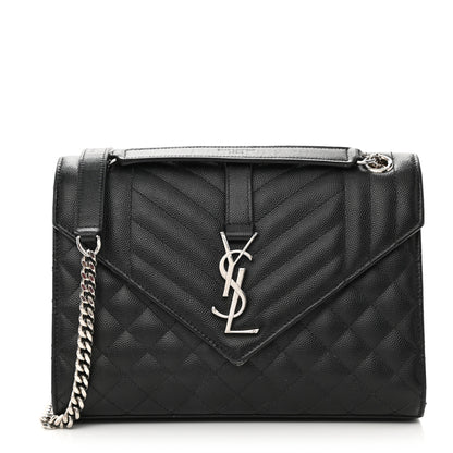 Saint Laurent Grain De Poudre Textured Mixed Matelasse Triquilt Medium Monogram Satchel Black 1 of 14