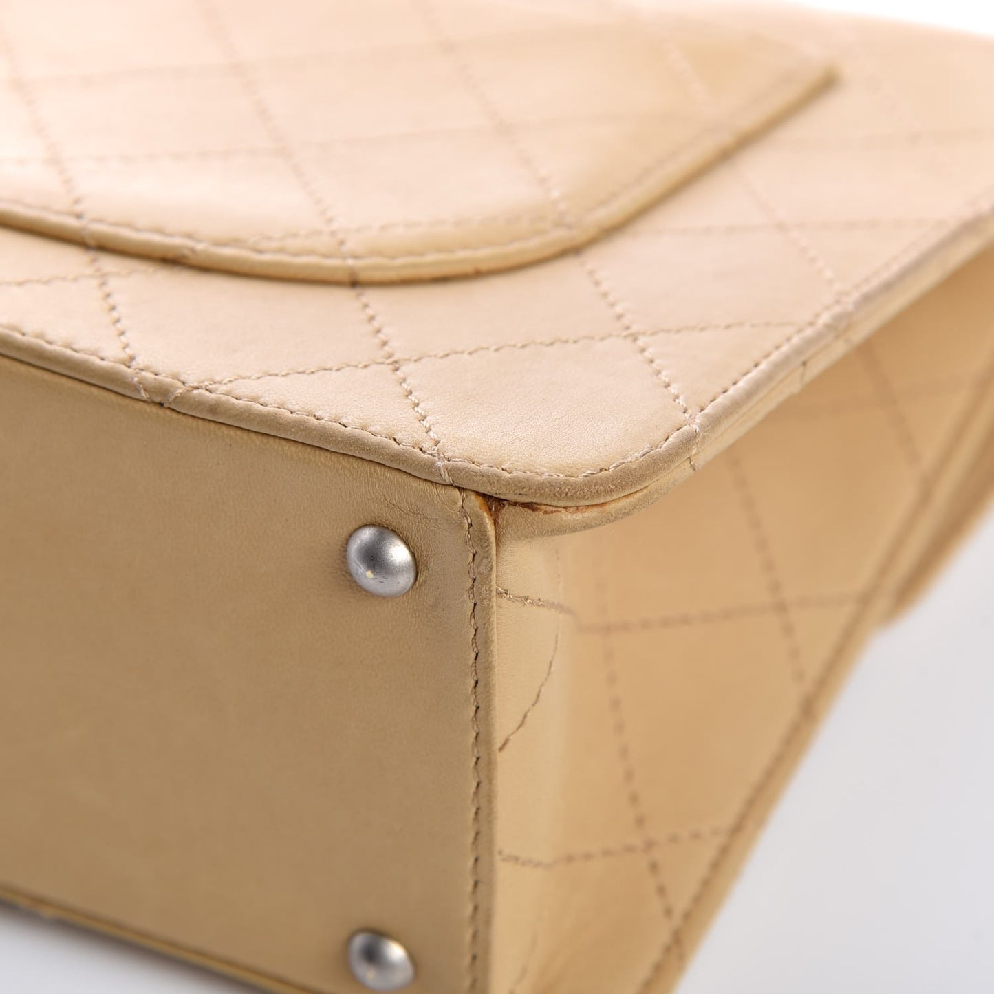 Lambskin Stitched Jumbo Single Flap Beige