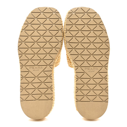 Prada Raffia Metal Triangle Logo Woven Flatform 35mm Slide Sandals 38 Naturale 5 of 8