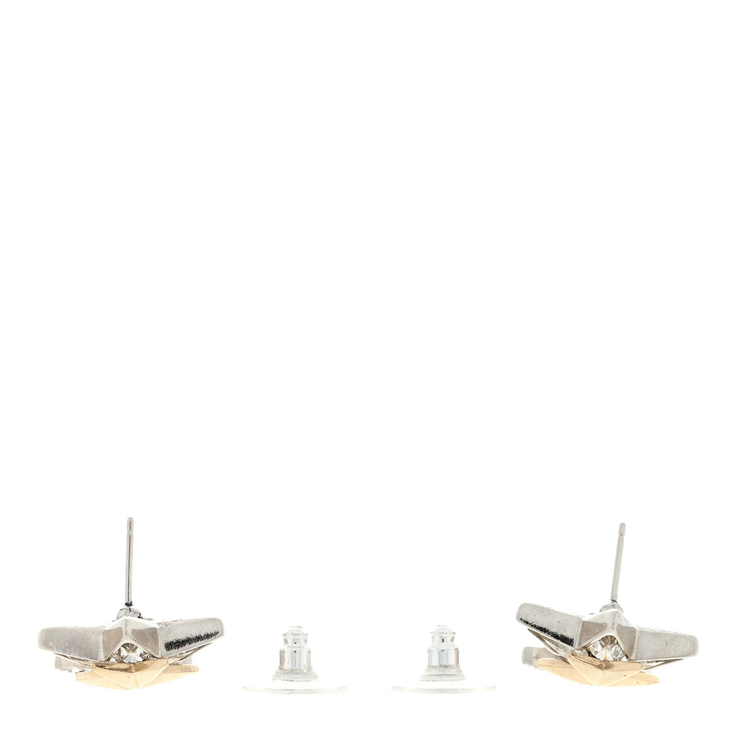Chanel Crystal CC Star Drop Earrings Silver Gold 3 of 4