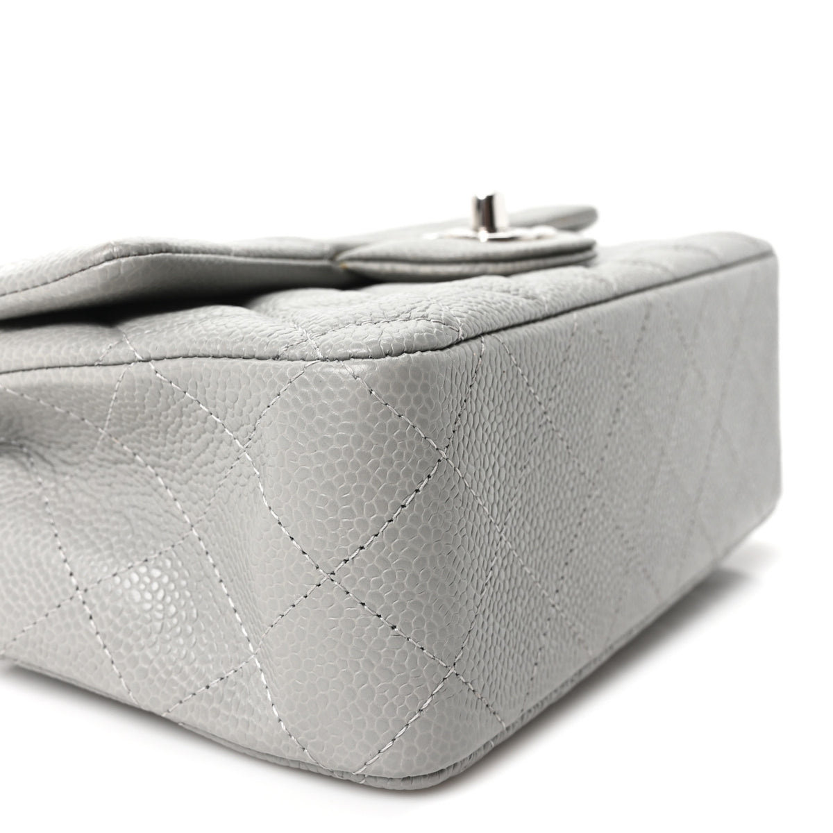 Caviar Quilted Mini Rectangular Flap Light Grey