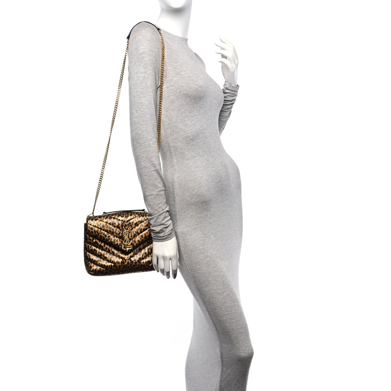 Saint Laurent Calfskin Y Quilted Monogram Small Loulou Chain Satchel Leopard 2 of 11