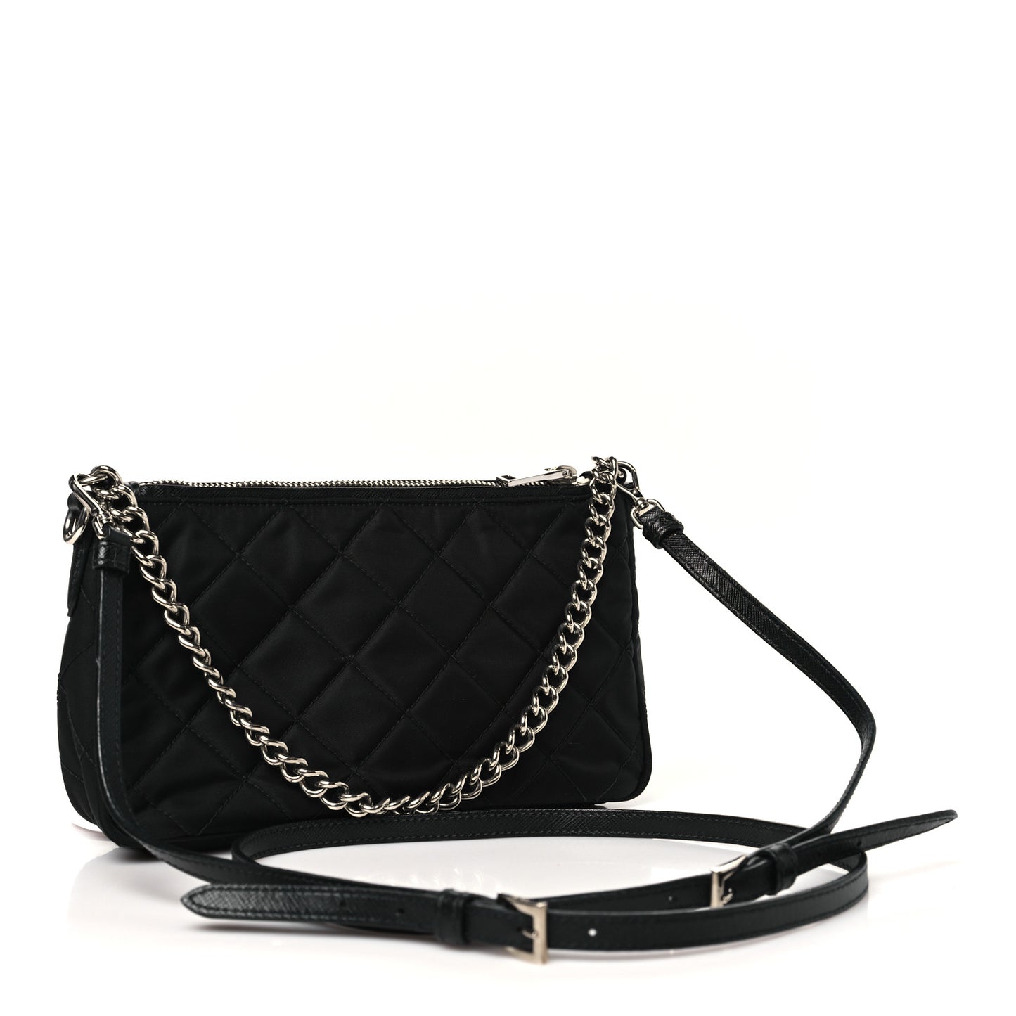 Nylon Tessuto Impuntu Quilted Crossbody Bag Black