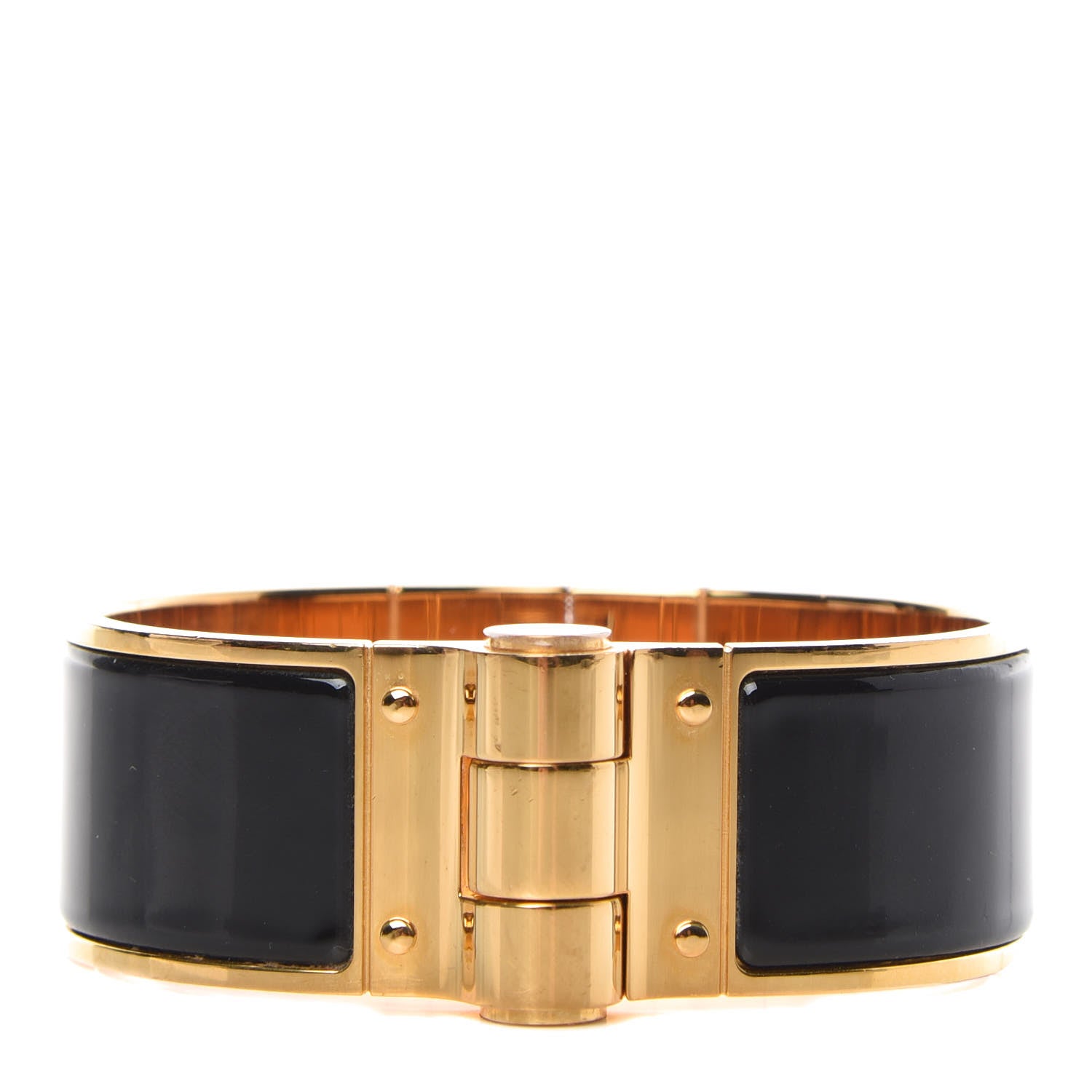 Hermes Enamel Charniere Uni Wide Hinged Bracelet M Black 1 of 5