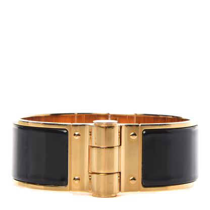 Hermes Enamel Charniere Uni Wide Hinged Bracelet M Black 1 of 5