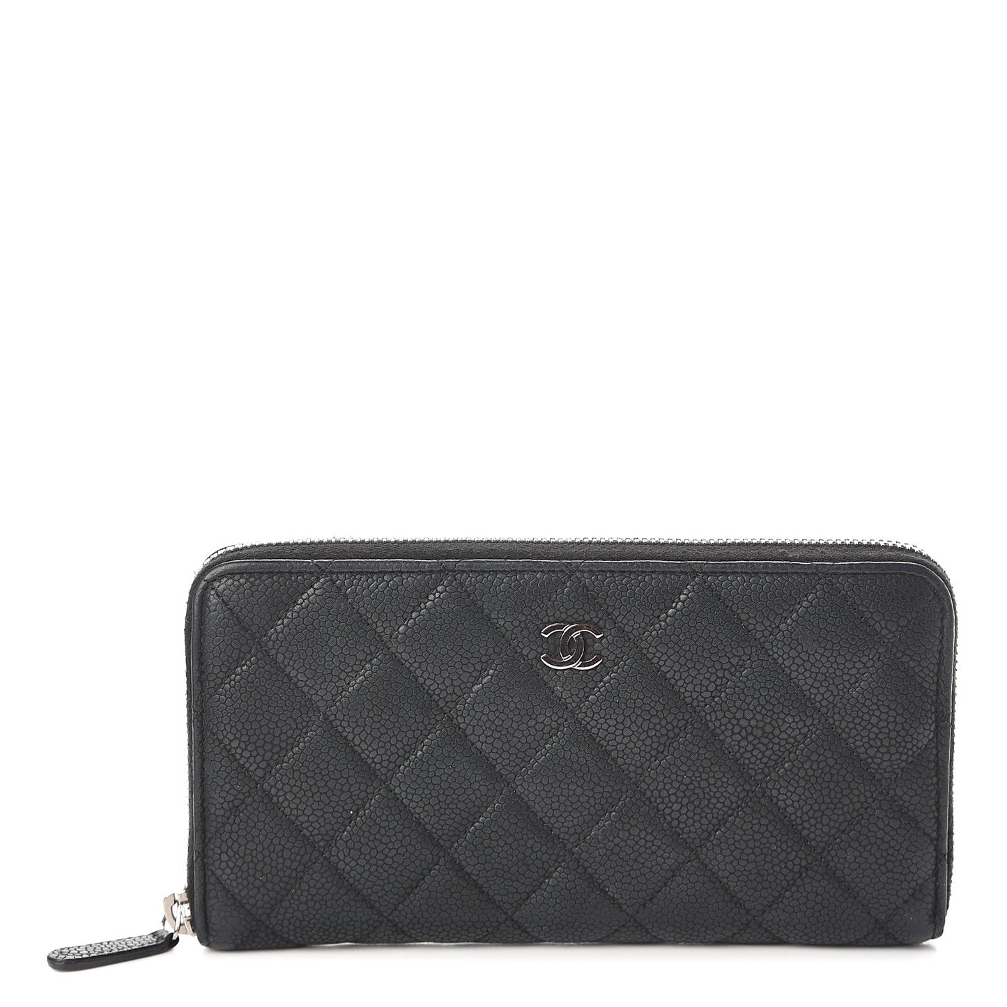 Iridescent Caviar Quilted Large Gusset Zip Around Wallet Black