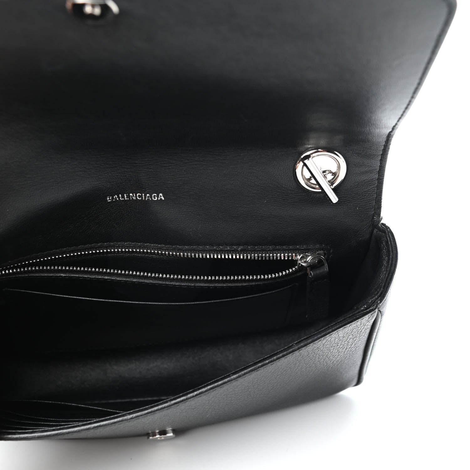 Balenciaga Pebbled Calfskin Logo Everyday Flap Chain Wallet Black 5 of 8