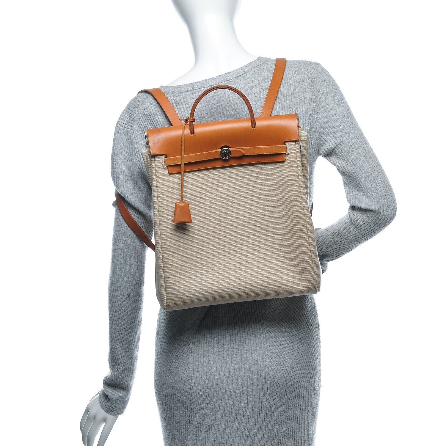 Hermes Toile Vache Calfskin Herbag 30 PM Backpack Natural 2 of 16