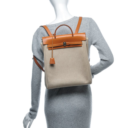 Hermes Toile Vache Calfskin Herbag 30 PM Backpack Natural 2 of 16
