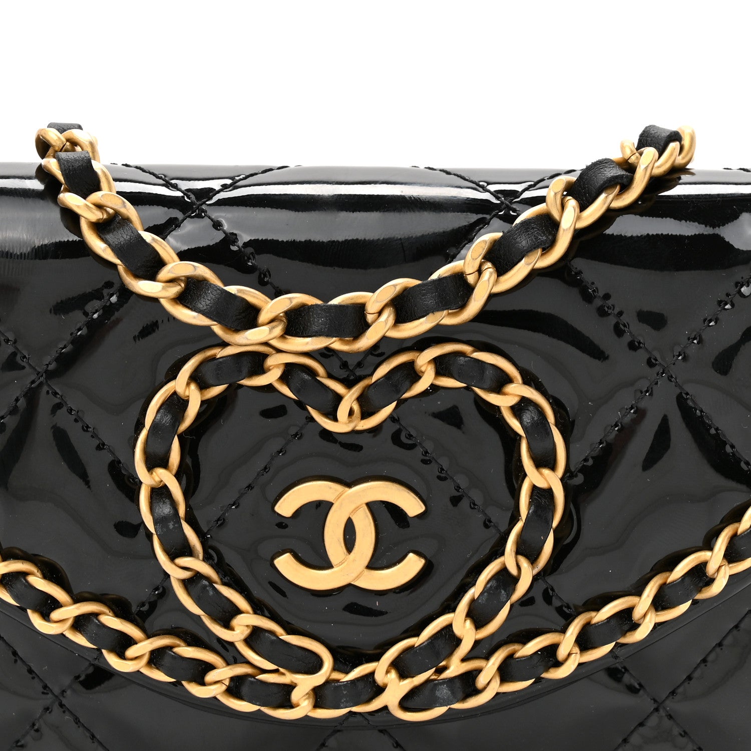 Chanel Patent Quilted Chain Around Heart Mini Chain Flap Black 8 of 10