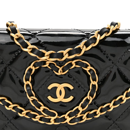 Chanel Patent Quilted Chain Around Heart Mini Chain Flap Black 8 of 10