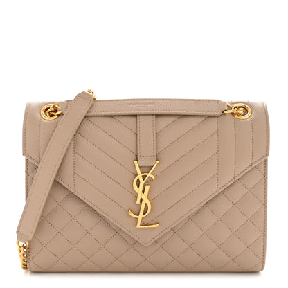 Saint Laurent Grain De Poudre Textured Mixed Matelasse Medium Triquilt Monogram Satchel Dark Beige 1 of 11