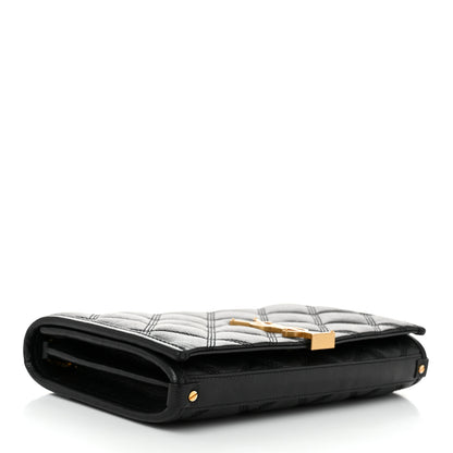 Saint Laurent Lambskin Diamond Quilted Becky Chain Wallet Black 4 of 10
