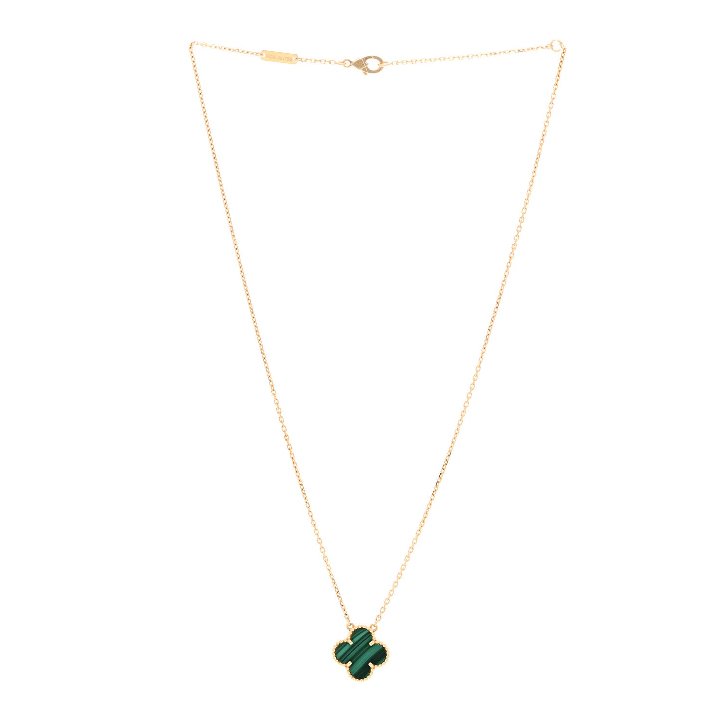 18K Yellow Gold Malachite Vintage Alhambra Pendant Necklace