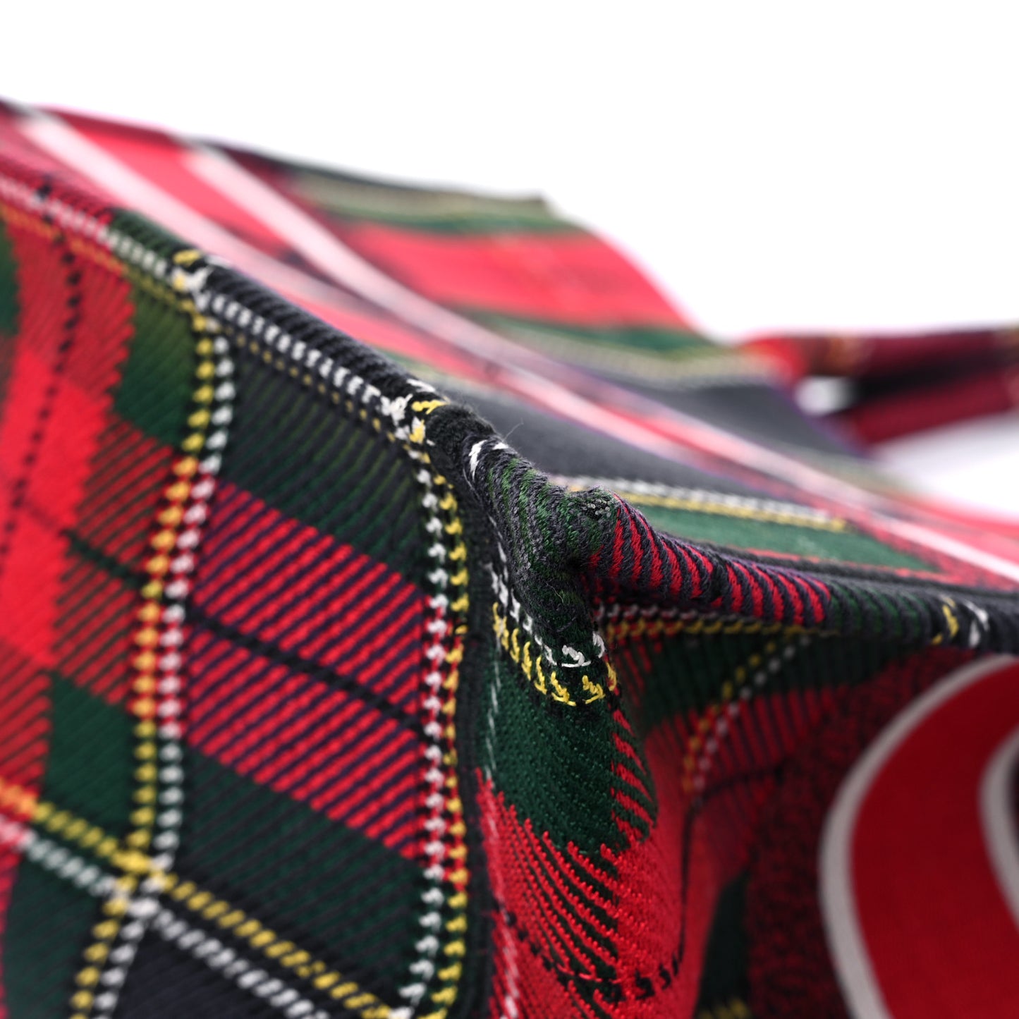 Canvas Embroidered Medium Tartan Check Book Tote Red Multicolor