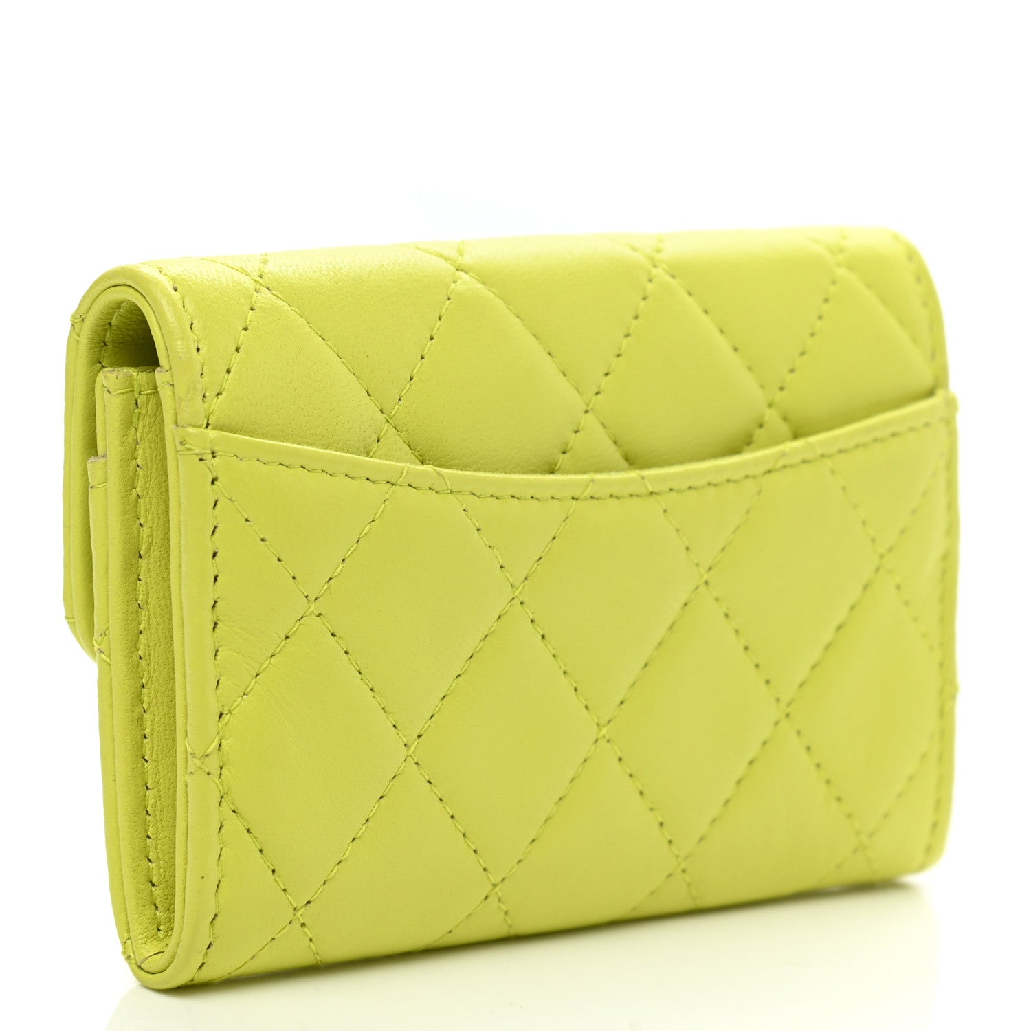Chanel Lambskin Quilted Flap Card Holder Wallet Yellow 3 of 9