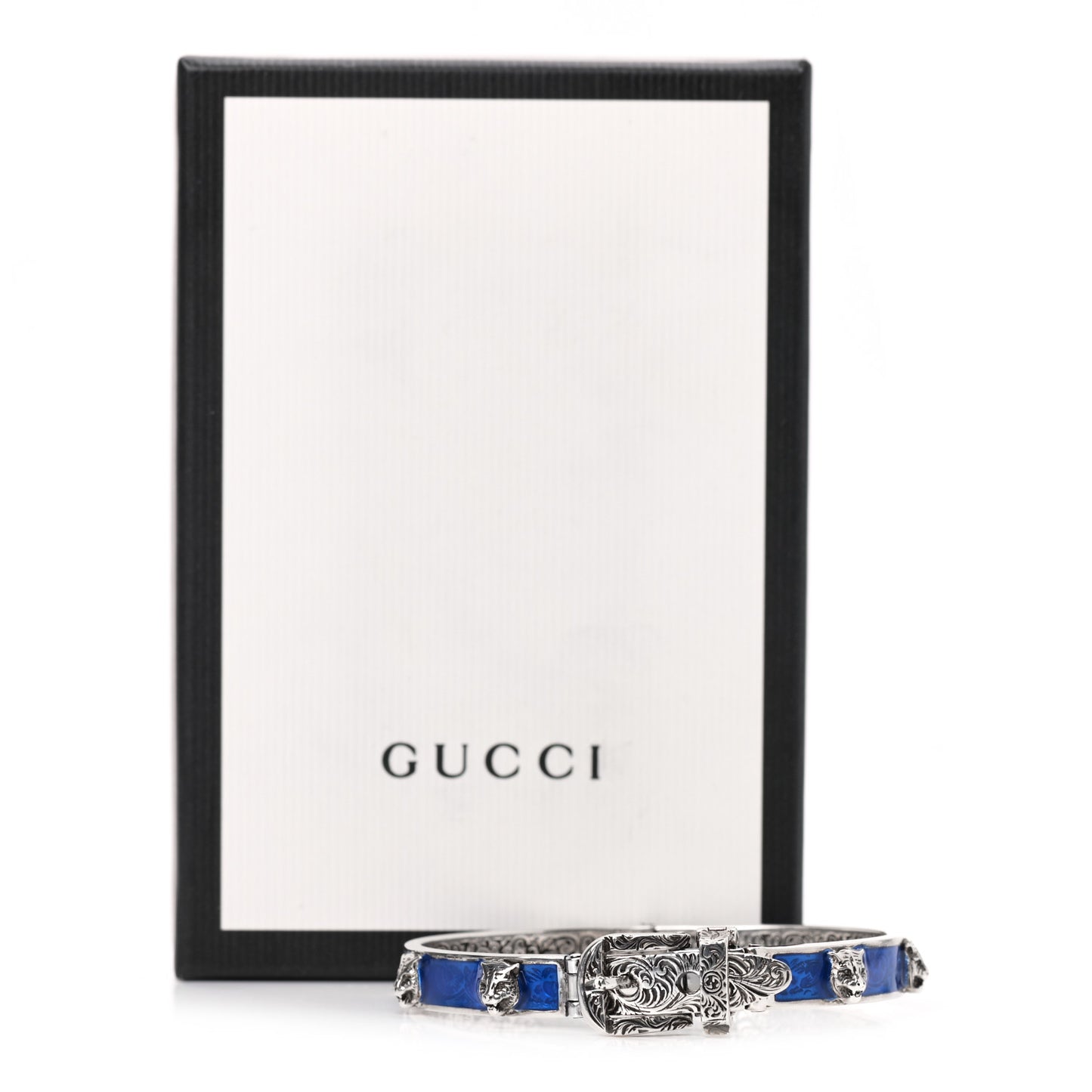 Sterling Silver Enamel Garden Feline Buckle Bracelet Blue