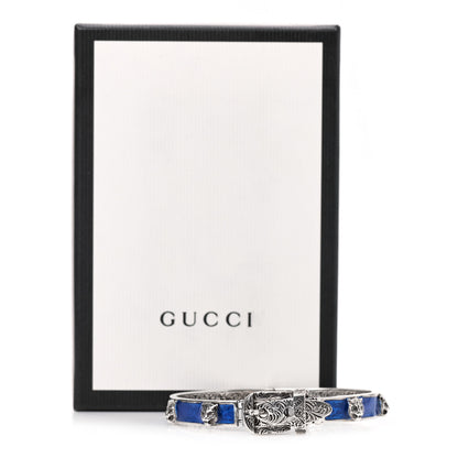 Gucci Sterling Silver Enamel Garden Feline Buckle Bracelet Blue 6 of 6