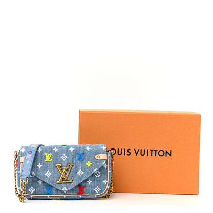 Louis Vuitton Embroidered Monogram Denim New Wave Chain Pochette Blue 10 of 10