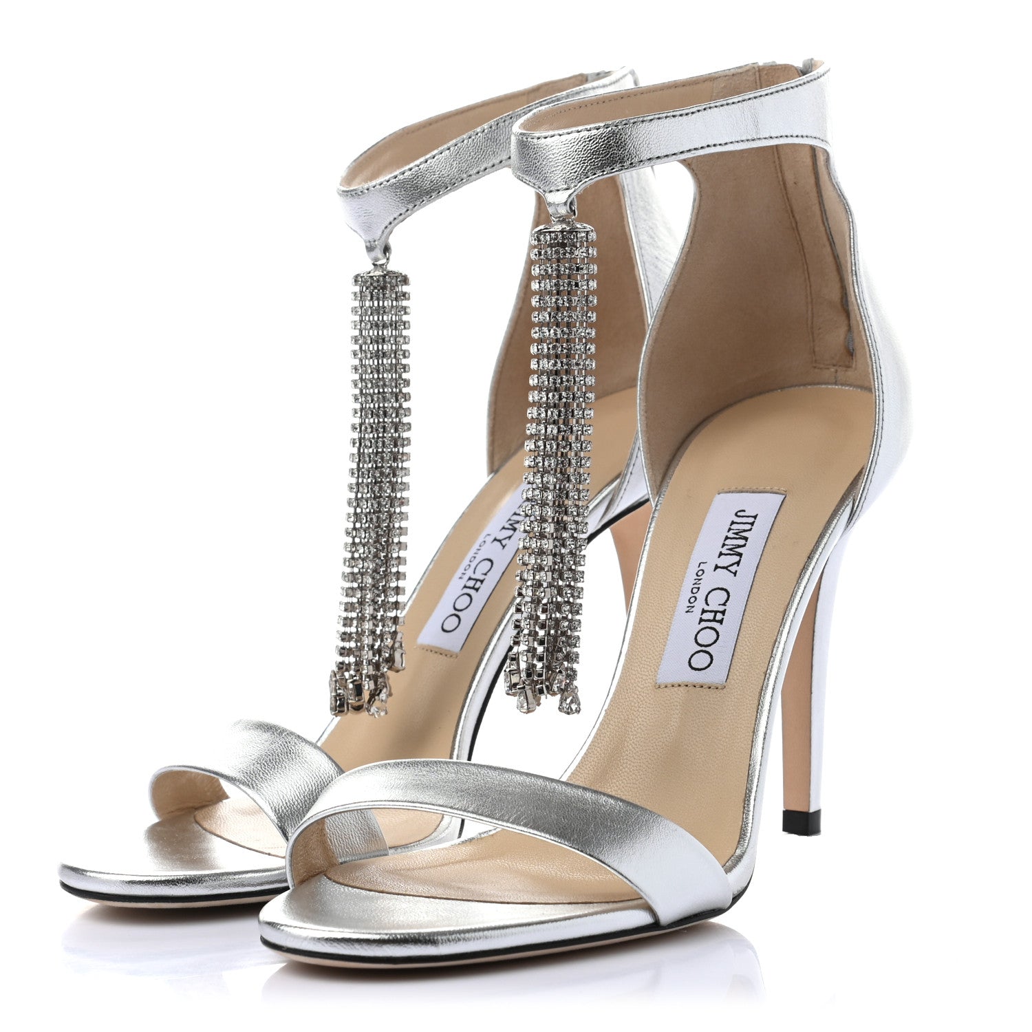 Jimmy Choo Metallic Nappa Crystal Viola 100 High Heel Sandals 38 Silver 3 of 6