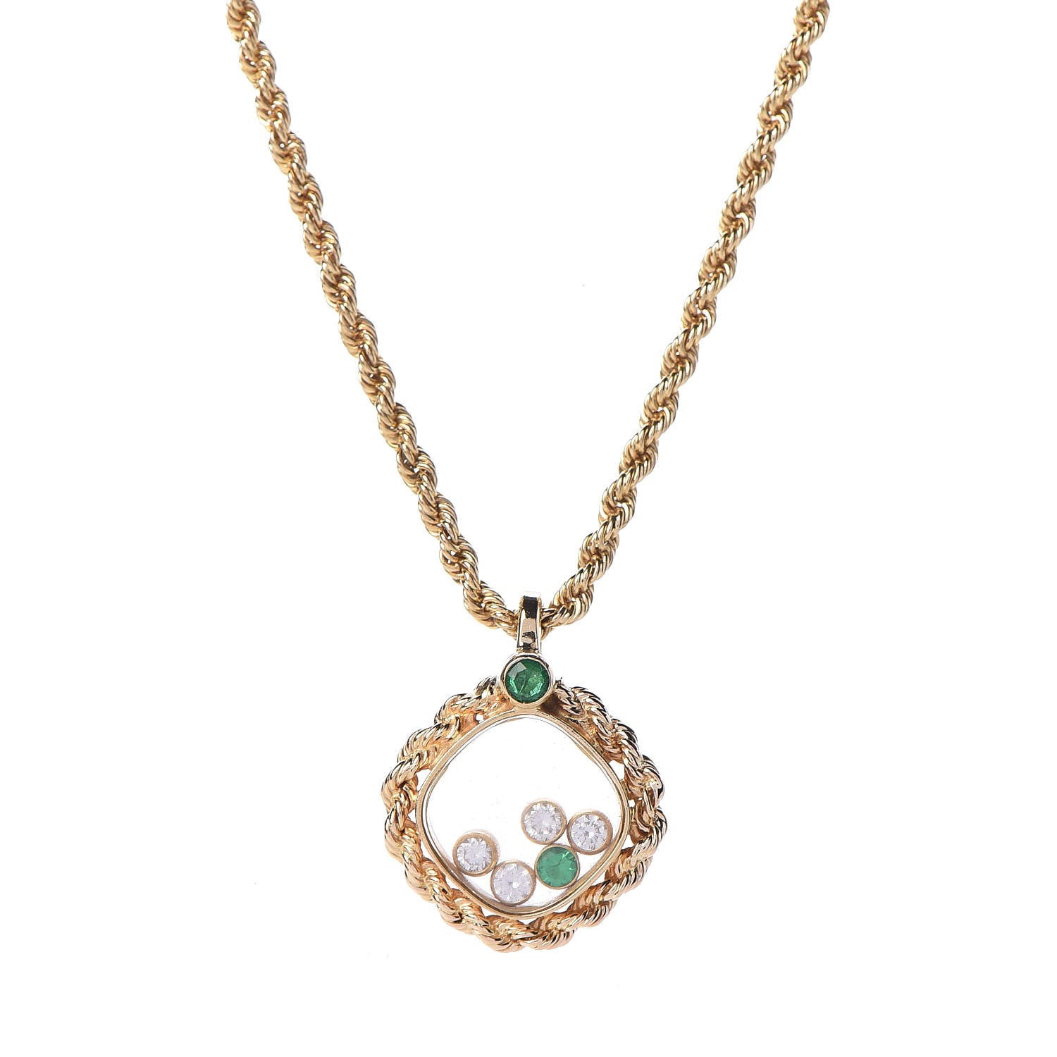 Chopard 18K Yellow Gold Diamond Emerald Happy Diamonds Pendant Necklace 4 of 8
