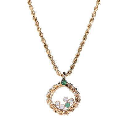 Chopard 18K Yellow Gold Diamond Emerald Happy Diamonds Pendant Necklace 4 of 8